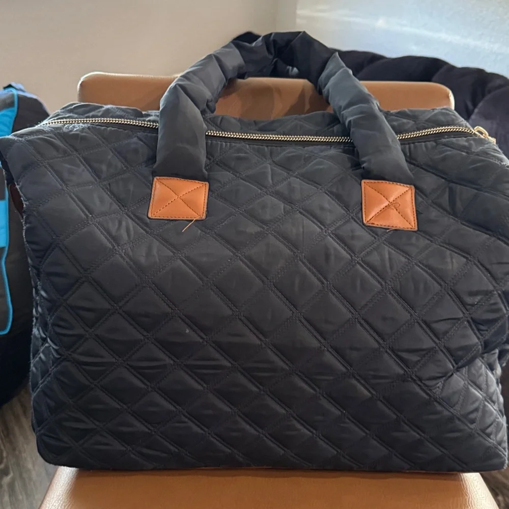 Diamond Quilted Nylon Travel Duffel - Black